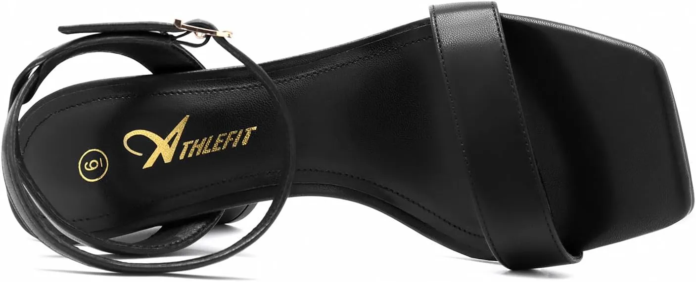 Athlefit Chunky Heels for Women Block Heeled Sandals Square Toe Ankle Strap Fashion High Heels for Prom