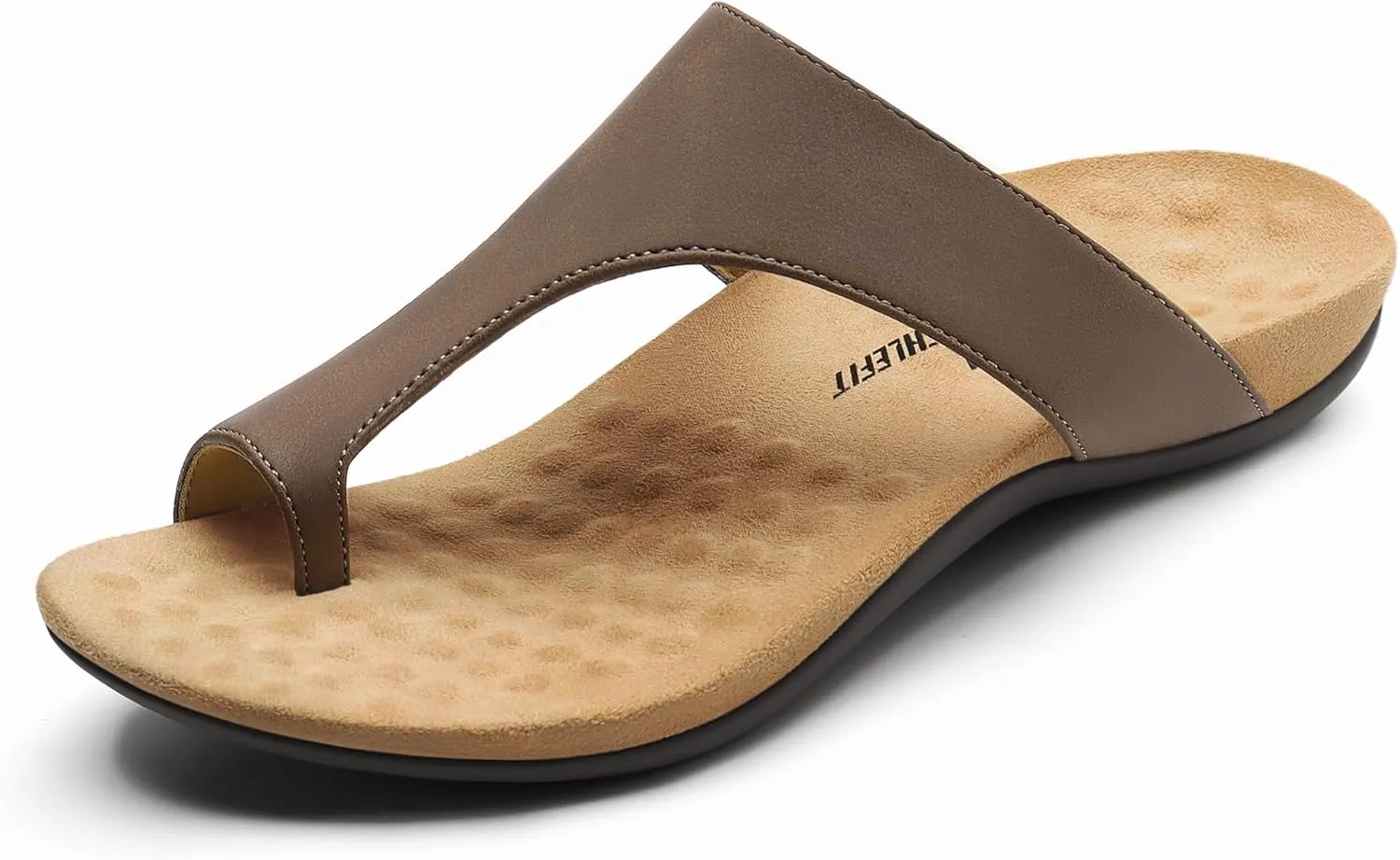 Athlefit Orthopedic Sandals for Women Orthotic Arch Support Flip Flops Comfortable Walking Brown Leather Flat Sandals Size 7