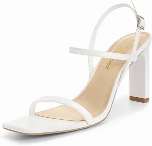 Athlefit Women's Strappy High Heels Square Open Toe Heeled Sandals Ankle Strap Dressy Wedding Party Shoes