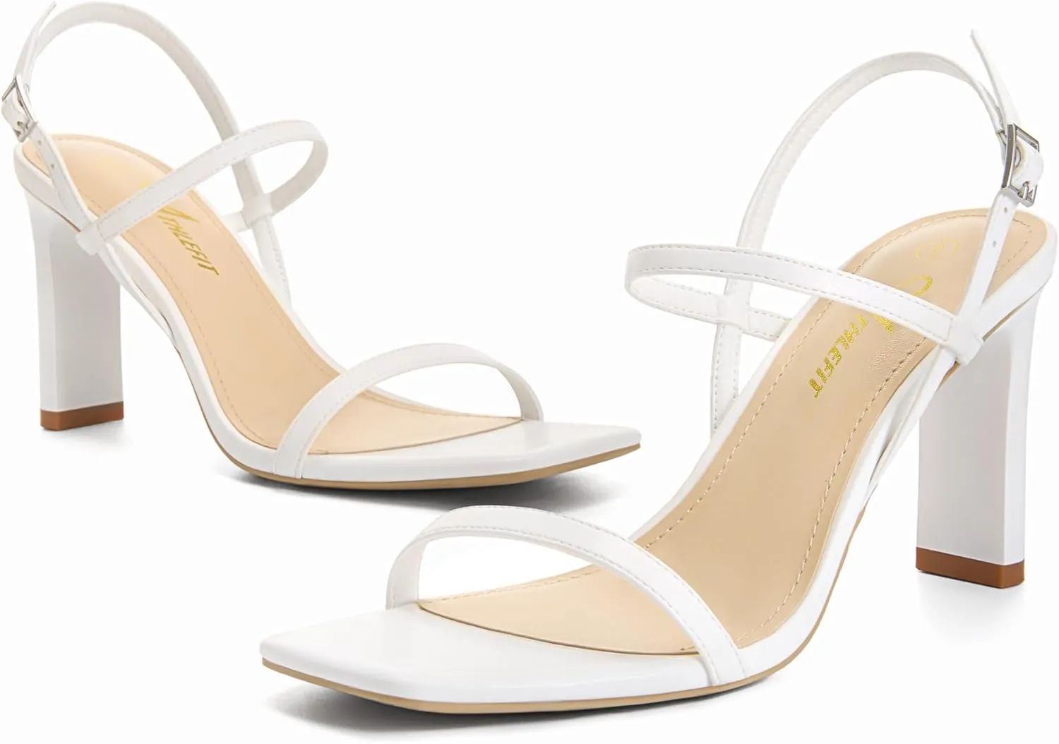 Athlefit Women's Strappy High Heels Square Open Toe Heeled Sandals Ankle Strap Dressy Wedding Party Shoes