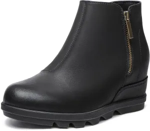 Athlefit Women's Wedge Ankle Boots Fashion Side Zipper Hidden Leather Wedge Booties