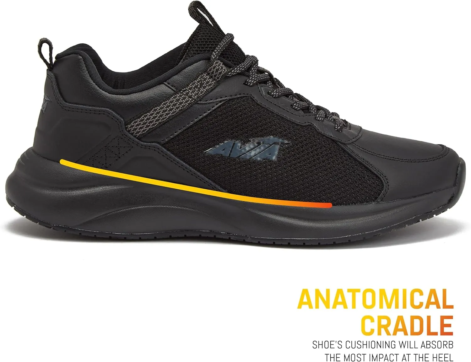 Avia Canyon SR Black Non Slip Shoes for Men, Water Resistant Men's Restaurant, Work & Food Service Sneakers - Black, Medium or Extra Wide