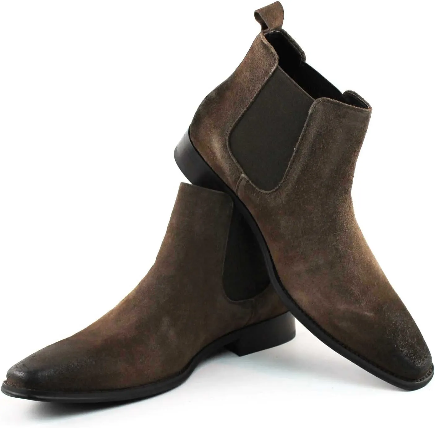 AZAR MAN Men's Chelsea Boots Genuine Leather Suede Dress Almond Toe