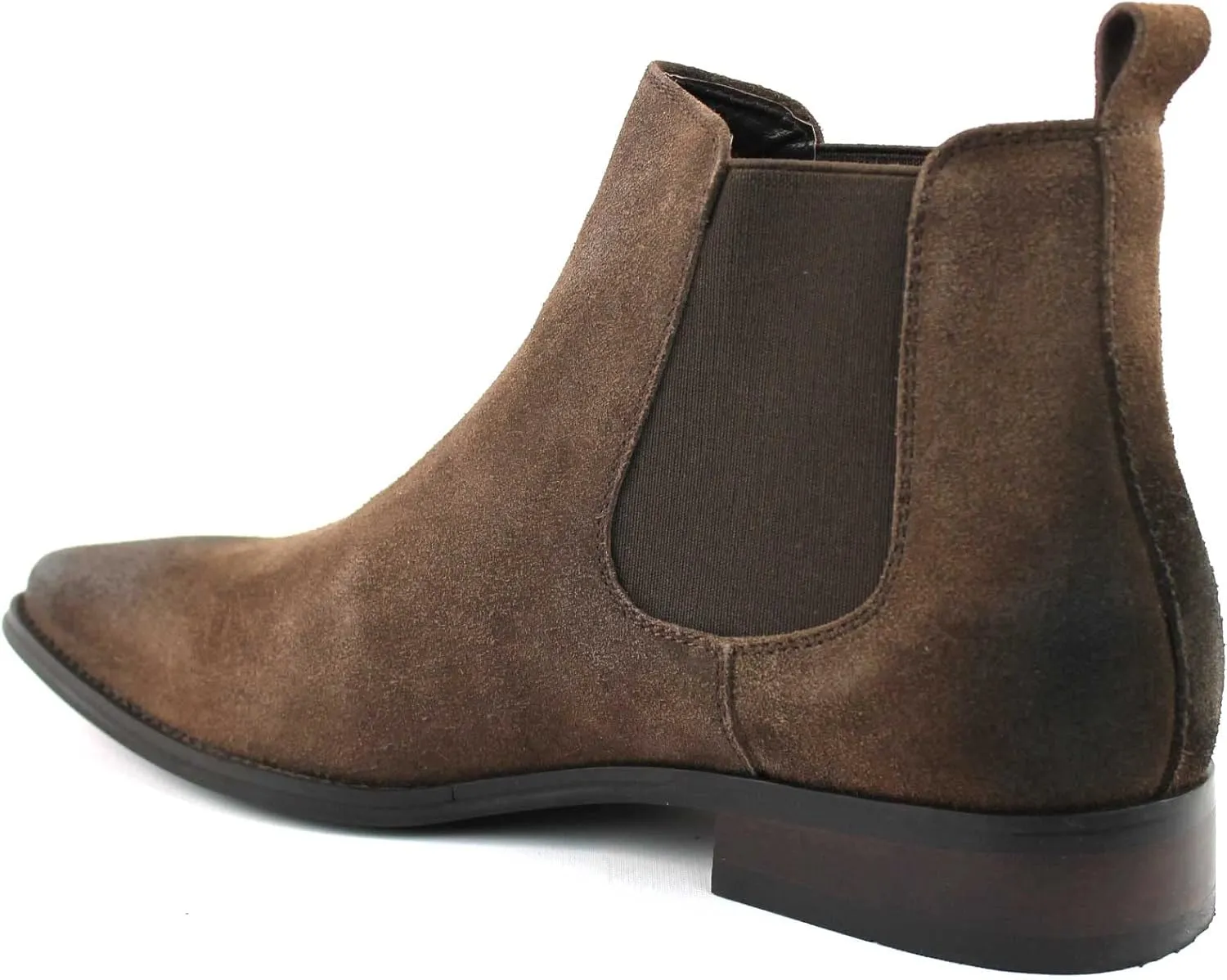 AZAR MAN Men's Chelsea Boots Genuine Leather Suede Dress Almond Toe
