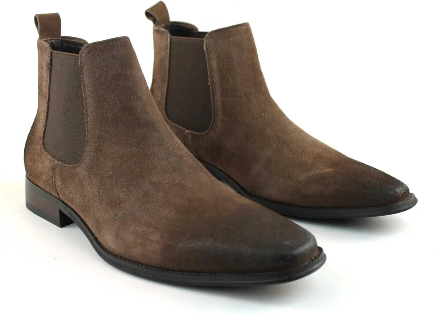 AZAR MAN Men's Chelsea Boots Genuine Leather Suede Dress Almond Toe
