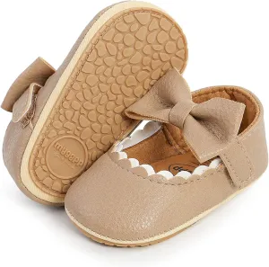 Baby Girl Mary Jane Flats Dress Shoes - Infant Newborn Shoes Anti-Slip Soft PU Leather Party School Wedding Princess Baby Girl Shoes 0-18M