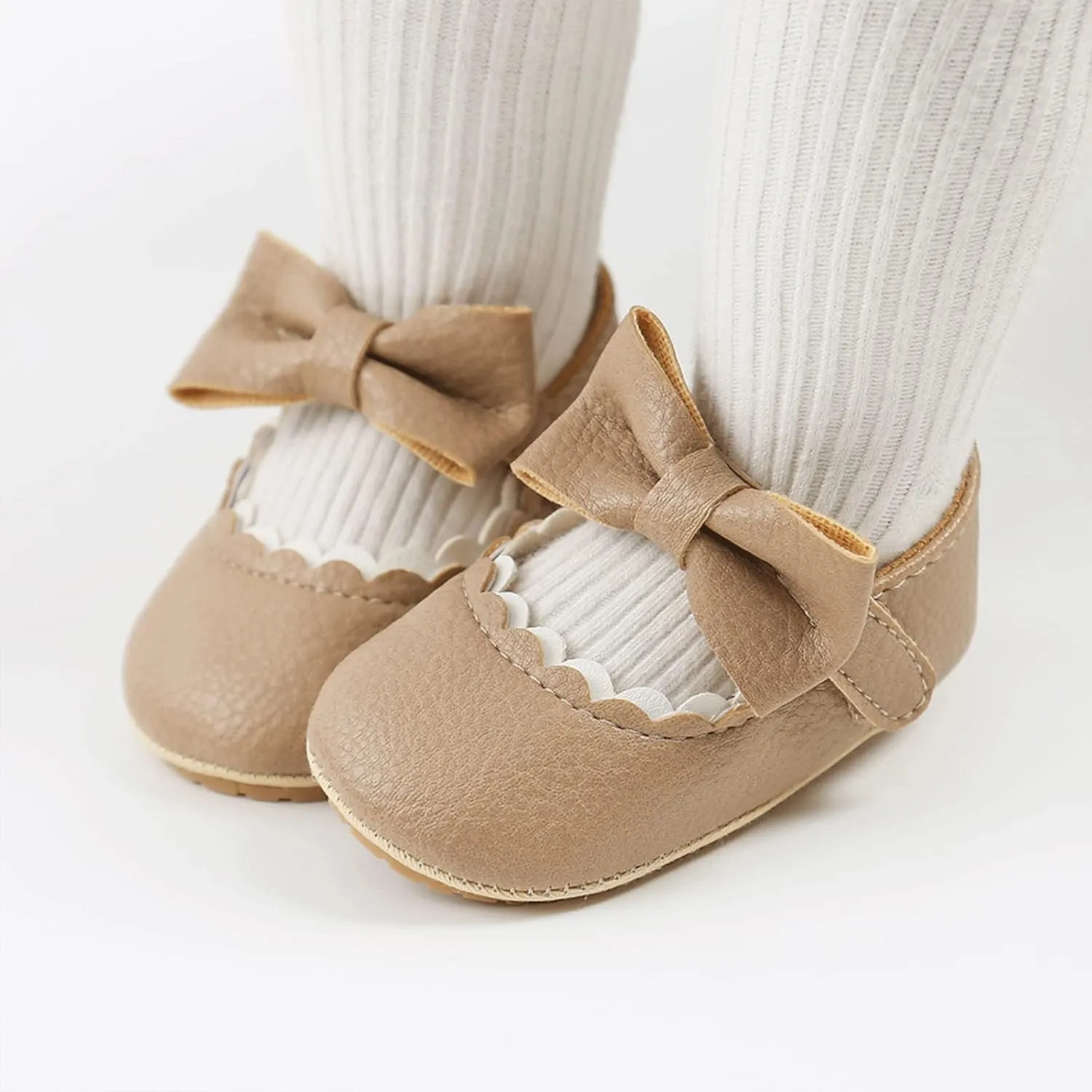 Baby Girl Mary Jane Flats Dress Shoes - Infant Newborn Shoes Anti-Slip Soft PU Leather Party School Wedding Princess Baby Girl Shoes 0-18M