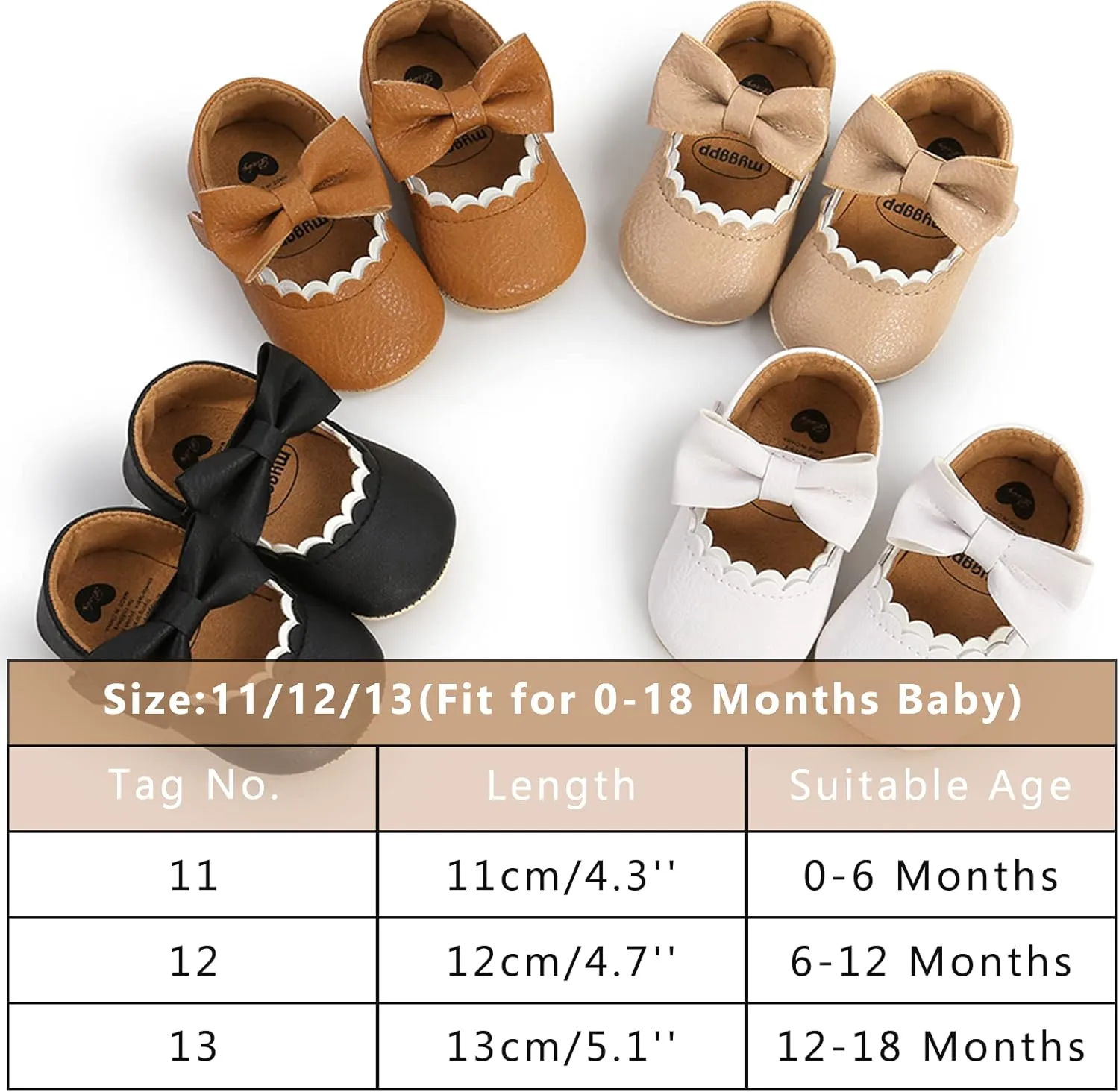 Baby Girl Mary Jane Flats Dress Shoes - Infant Newborn Shoes Anti-Slip Soft PU Leather Party School Wedding Princess Baby Girl Shoes 0-18M