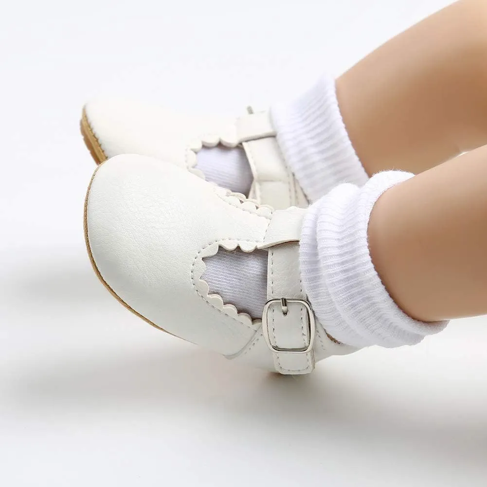 Baby Girls Mary Jane Flats Bowknot Anti-Slip Rubber Sole Toddler First Walkers Princess Dress Shoes