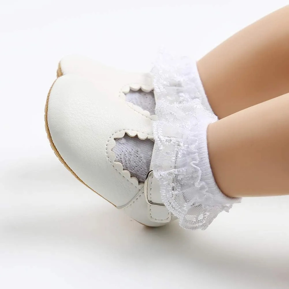 Baby Girls Mary Jane Flats Bowknot Anti-Slip Rubber Sole Toddler First Walkers Princess Dress Shoes