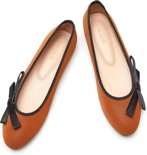 Ballet Flats for Women;Round Toe Mary Jane;Soft Leather Geometric Patterns Dressy Flats;Bowknot Slip on Women Shoes