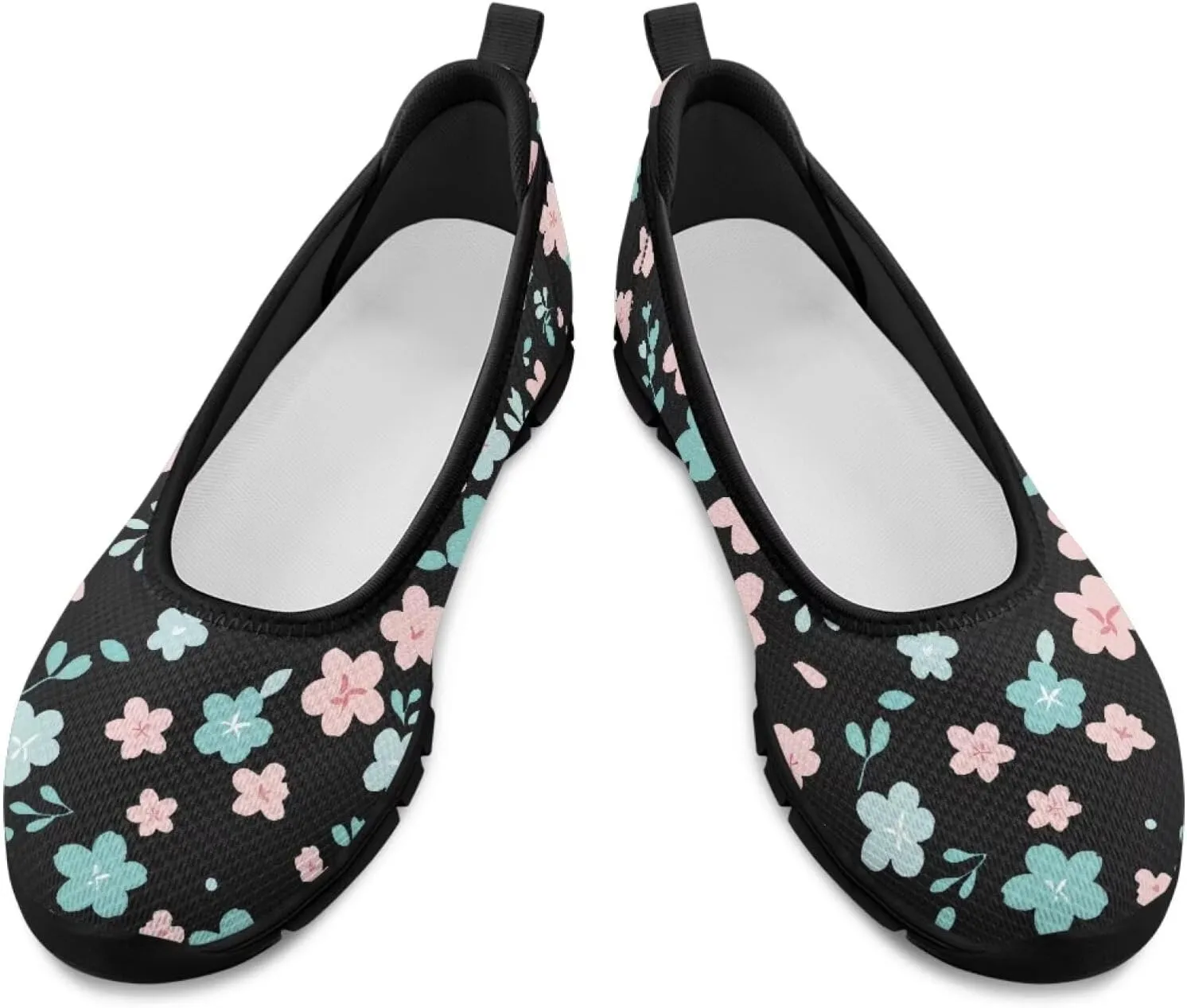 Ballet Style Flats for Ladies Big Girls Women's Slip on Shoes Mesh Walking Flat Shoes Comfort Lightweight Casual Sneakers for Travel Date & Party Gift for Wife Girlfiend Black Sole Size 6-11