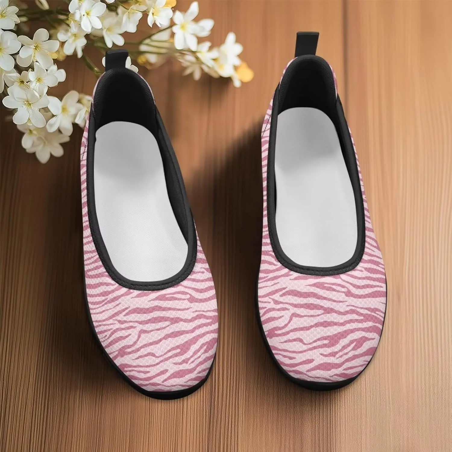 Ballet Style Flats for Ladies Big Girls Women's Slip on Shoes Mesh Walking Flat Shoes Comfort Lightweight Casual Sneakers for Travel Date & Party Gift for Wife Girlfiend Black Sole Size 6-11