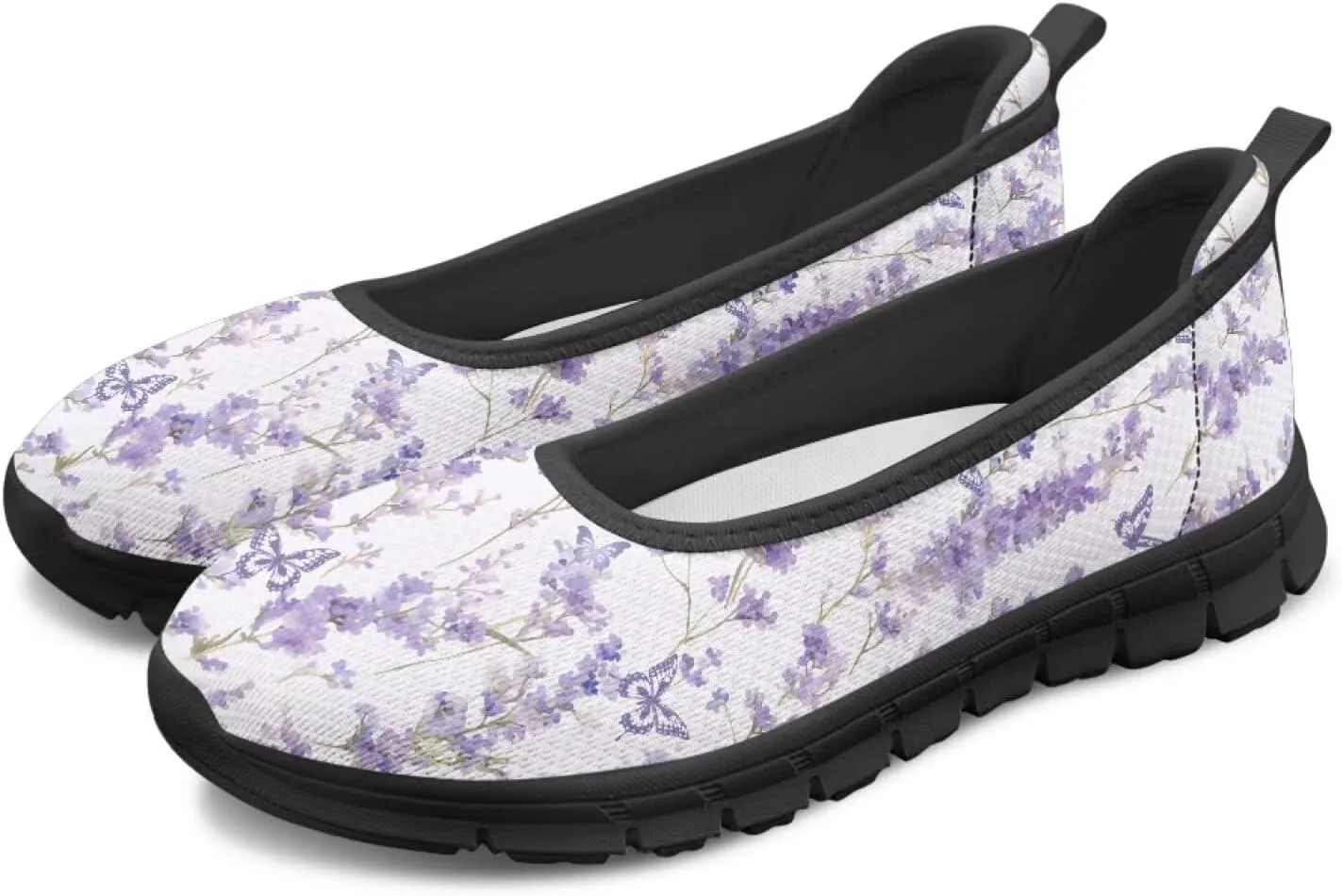 Ballet Style Flats for Ladies Big Girls Women's Slip on Shoes Mesh Walking Flat Shoes Comfort Lightweight Casual Sneakers for Travel Date & Party Gift for Wife Girlfiend Black Sole Size 6-11