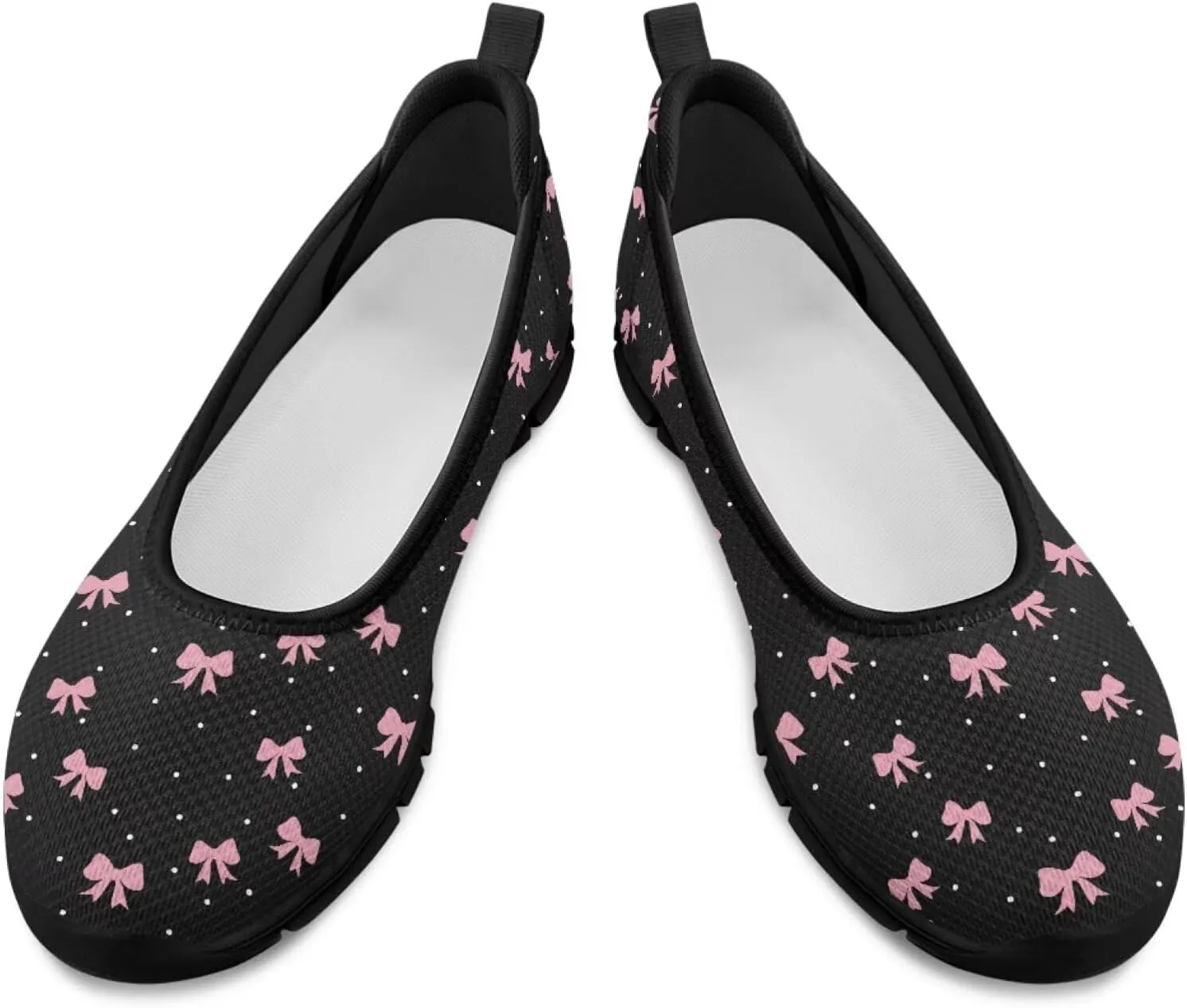 Ballet Style Flats for Ladies Big Girls Women's Slip on Shoes Mesh Walking Flat Shoes Comfort Lightweight Casual Sneakers for Travel Date & Party Gift for Wife Girlfiend Black Sole Size 6-11