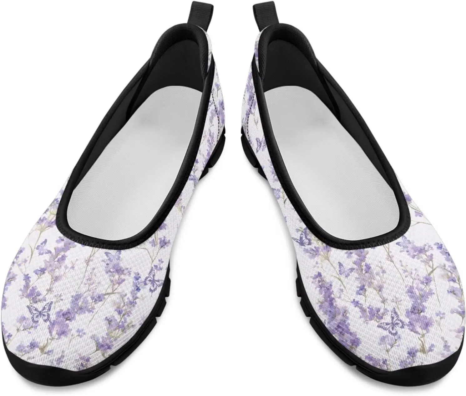 Ballet Style Flats for Ladies Big Girls Women's Slip on Shoes Mesh Walking Flat Shoes Comfort Lightweight Casual Sneakers for Travel Date & Party Gift for Wife Girlfiend Black Sole Size 6-11