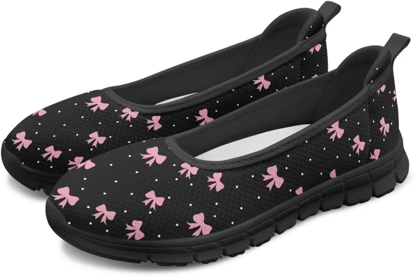 Ballet Style Flats for Ladies Big Girls Women's Slip on Shoes Mesh Walking Flat Shoes Comfort Lightweight Casual Sneakers for Travel Date & Party Gift for Wife Girlfiend Black Sole Size 6-11