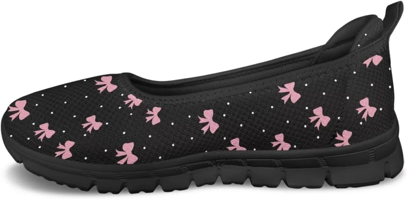Ballet Style Flats for Ladies Big Girls Women's Slip on Shoes Mesh Walking Flat Shoes Comfort Lightweight Casual Sneakers for Travel Date & Party Gift for Wife Girlfiend Black Sole Size 6-11