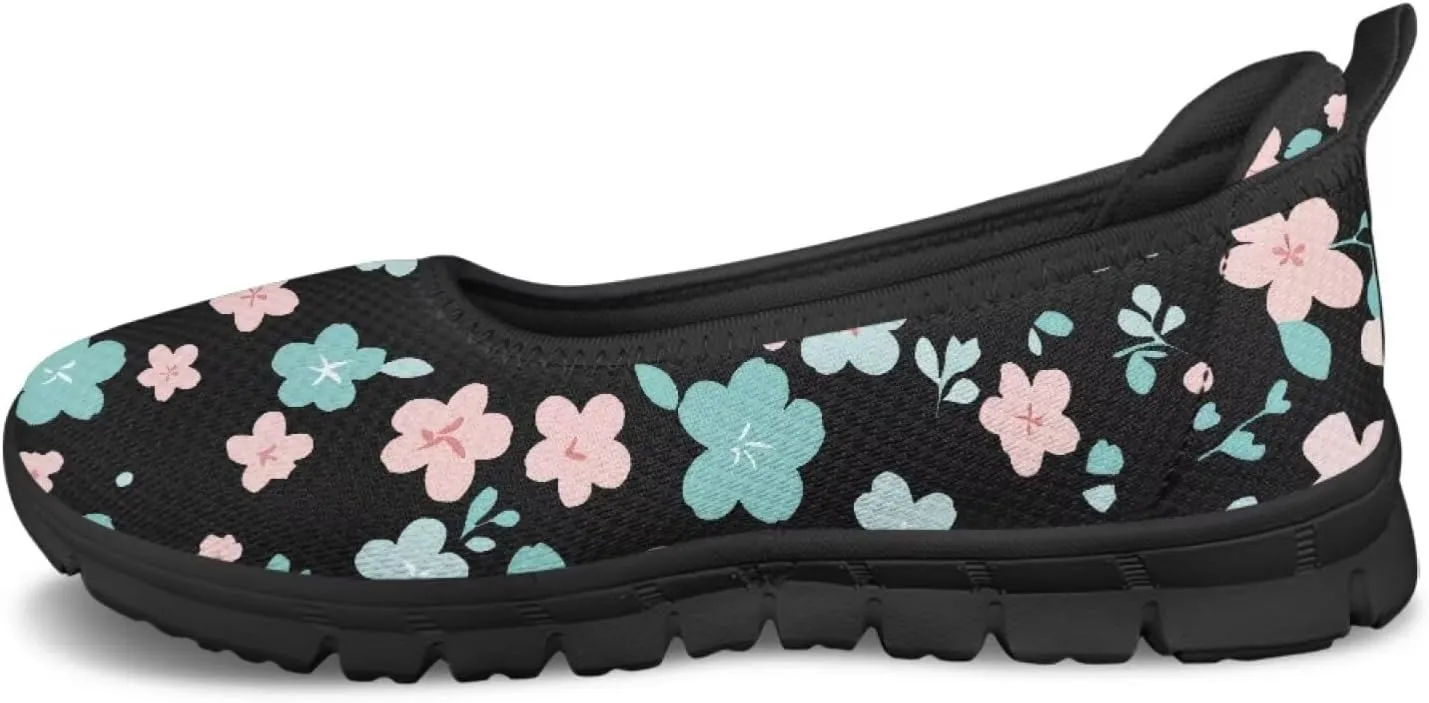 Ballet Style Flats for Ladies Big Girls Women's Slip on Shoes Mesh Walking Flat Shoes Comfort Lightweight Casual Sneakers for Travel Date & Party Gift for Wife Girlfiend Black Sole Size 6-11