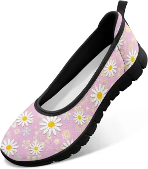 Ballet Style Flats for Ladies Big Girls Women's Slip on Shoes Mesh Walking Flat Shoes Comfort Lightweight Casual Sneakers for Travel Date & Party Gift for Wife Girlfiend Black Sole Size 6-11