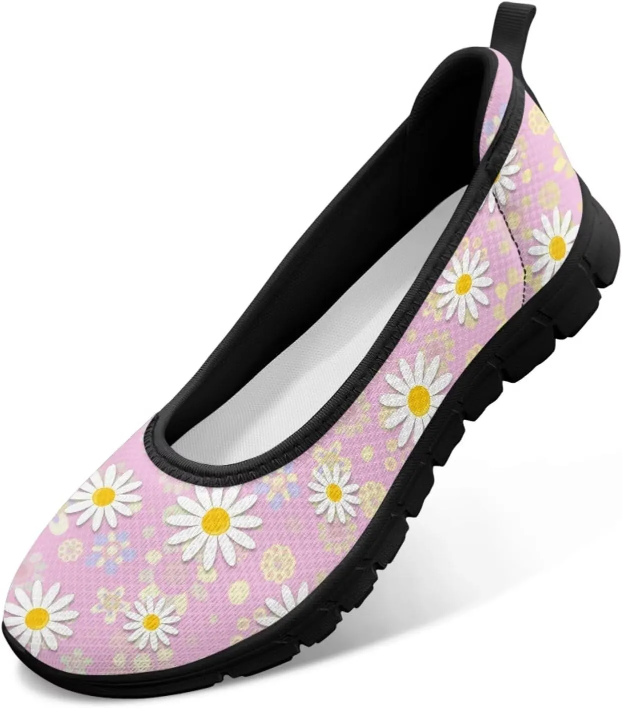 Ballet Style Flats for Ladies Big Girls Women's Slip on Shoes Mesh Walking Flat Shoes Comfort Lightweight Casual Sneakers for Travel Date & Party Gift for Wife Girlfiend Black Sole Size 6-11