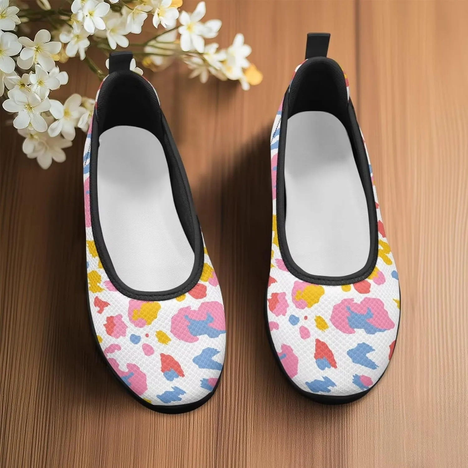 Ballet Style Flats for Ladies Big Girls Women's Slip on Shoes Mesh Walking Flat Shoes Comfort Lightweight Casual Sneakers for Travel Date & Party Gift for Wife Girlfiend Black Sole Size 6-11