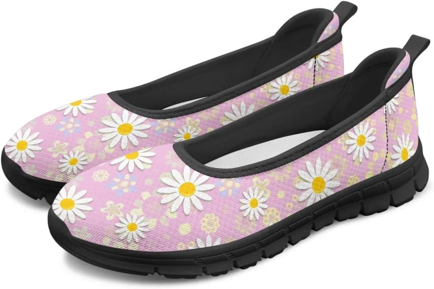 Ballet Style Flats for Ladies Big Girls Women's Slip on Shoes Mesh Walking Flat Shoes Comfort Lightweight Casual Sneakers for Travel Date & Party Gift for Wife Girlfiend Black Sole Size 6-11