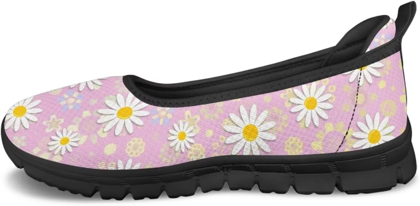 Ballet Style Flats for Ladies Big Girls Women's Slip on Shoes Mesh Walking Flat Shoes Comfort Lightweight Casual Sneakers for Travel Date & Party Gift for Wife Girlfiend Black Sole Size 6-11