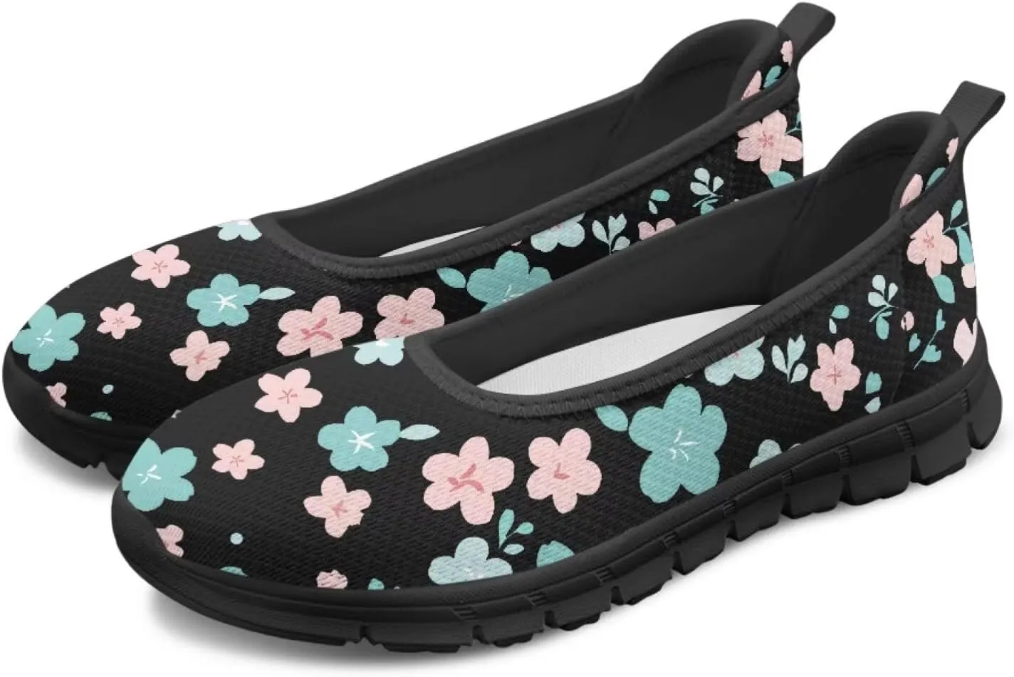 Ballet Style Flats for Ladies Big Girls Women's Slip on Shoes Mesh Walking Flat Shoes Comfort Lightweight Casual Sneakers for Travel Date & Party Gift for Wife Girlfiend Black Sole Size 6-11