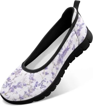 Ballet Style Flats for Ladies Big Girls Women's Slip on Shoes Mesh Walking Flat Shoes Comfort Lightweight Casual Sneakers for Travel Date & Party Gift for Wife Girlfiend Black Sole Size 6-11
