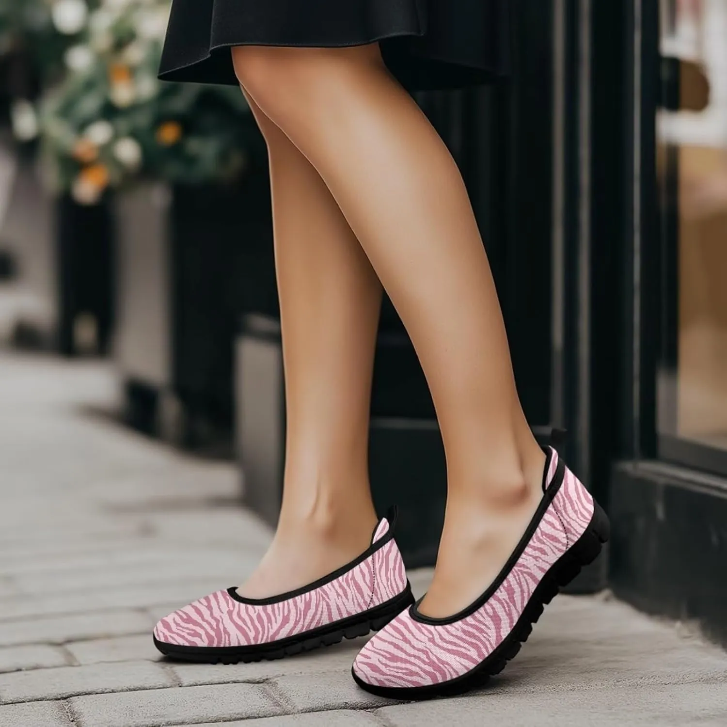 Ballet Style Flats for Ladies Big Girls Women's Slip on Shoes Mesh Walking Flat Shoes Comfort Lightweight Casual Sneakers for Travel Date & Party Gift for Wife Girlfiend Black Sole Size 6-11