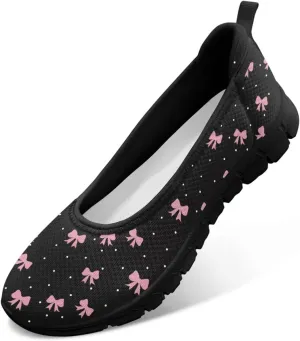 Ballet Style Flats for Ladies Big Girls Women's Slip on Shoes Mesh Walking Flat Shoes Comfort Lightweight Casual Sneakers for Travel Date & Party Gift for Wife Girlfiend Black Sole Size 6-11