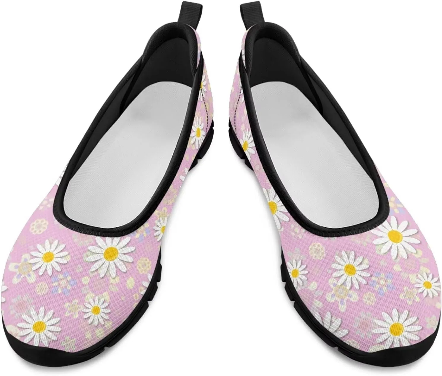 Ballet Style Flats for Ladies Big Girls Women's Slip on Shoes Mesh Walking Flat Shoes Comfort Lightweight Casual Sneakers for Travel Date & Party Gift for Wife Girlfiend Black Sole Size 6-11