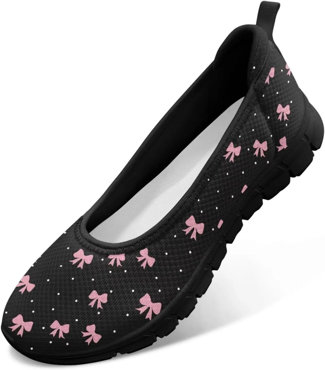 Ballet Style Flats for Ladies Big Girls Women's Slip on Shoes Mesh Walking Flat Shoes Comfort Lightweight Casual Sneakers for Travel Date & Party Gift for Wife Girlfiend Black Sole Size 6-11