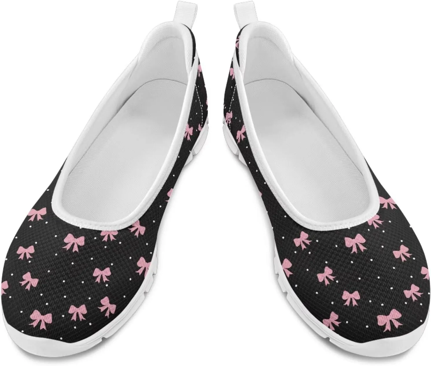 Ballet Style Flats for Ladies Big Girls Women's Slip on Shoes Mesh Walking Flat Shoes Comfort Lightweight Casual Sneakers for Travel Date & Party Gift for Wife Girlfiend White Sole Size 6-11