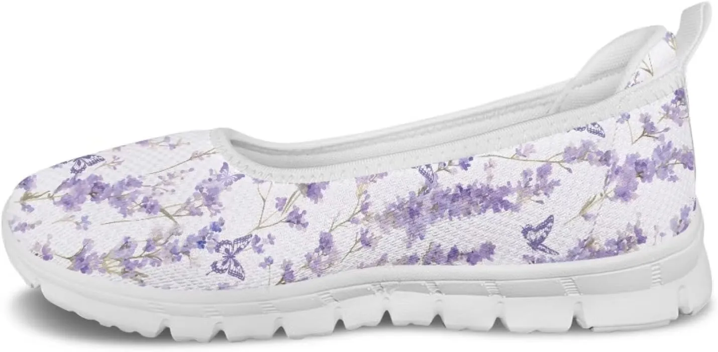 Ballet Style Flats for Ladies Big Girls Women's Slip on Shoes Mesh Walking Flat Shoes Comfort Lightweight Casual Sneakers for Travel Date & Party Gift for Wife Girlfiend White Sole Size 6-11