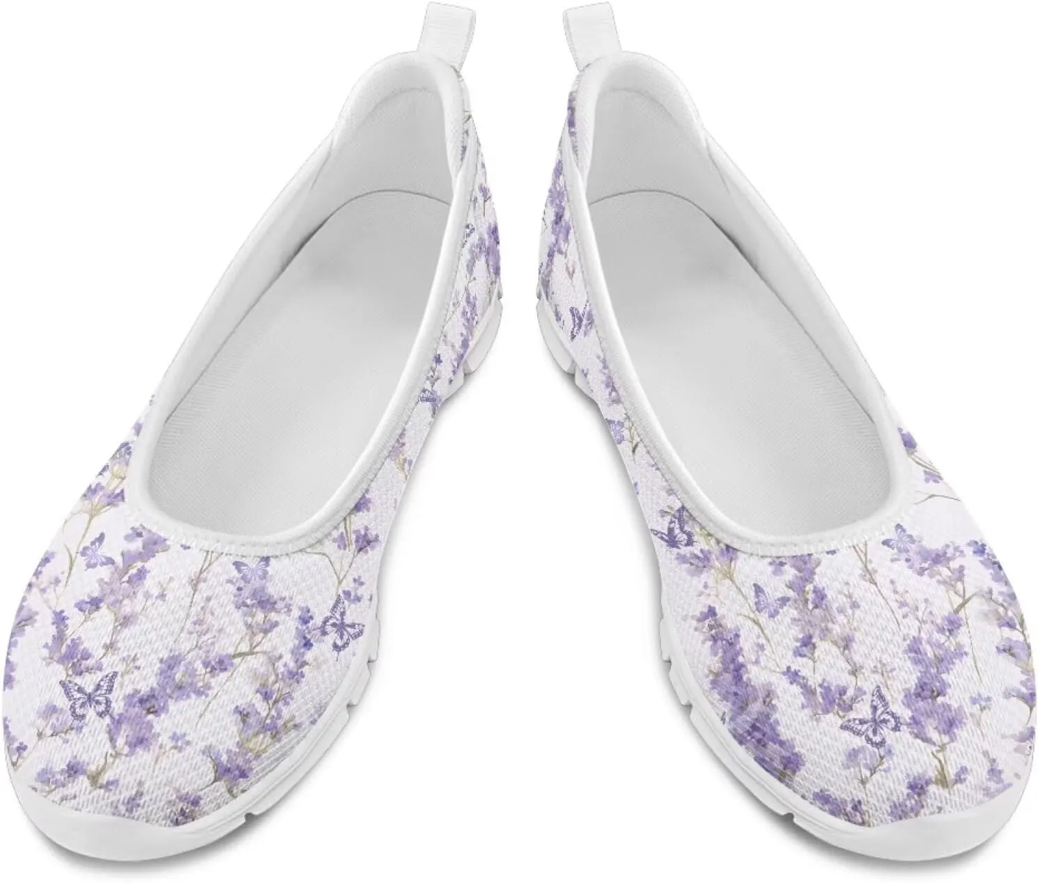 Ballet Style Flats for Ladies Big Girls Women's Slip on Shoes Mesh Walking Flat Shoes Comfort Lightweight Casual Sneakers for Travel Date & Party Gift for Wife Girlfiend White Sole Size 6-11