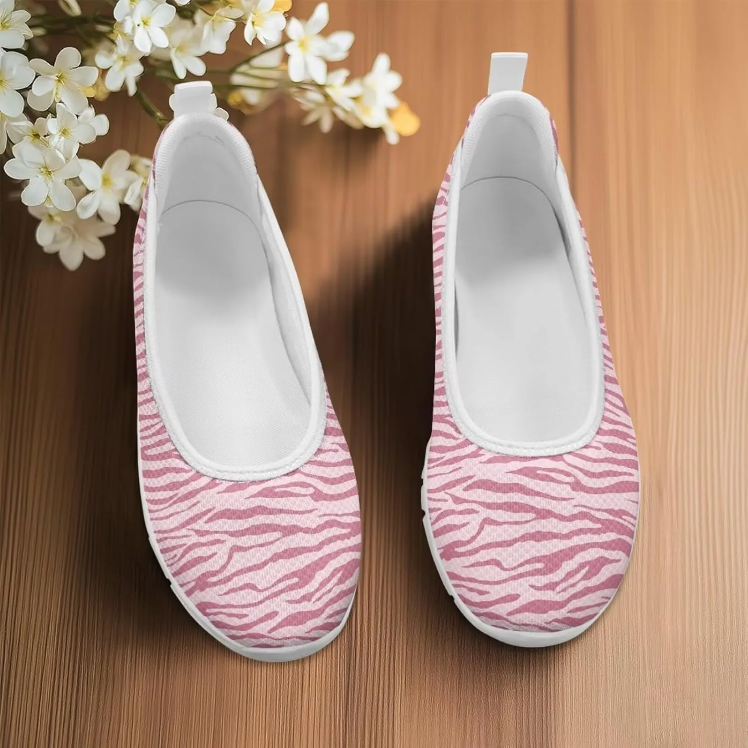 Ballet Style Flats for Ladies Big Girls Women's Slip on Shoes Mesh Walking Flat Shoes Comfort Lightweight Casual Sneakers for Travel Date & Party Gift for Wife Girlfiend White Sole Size 6-11