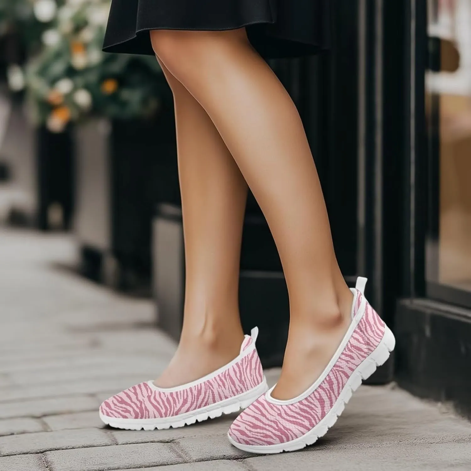 Ballet Style Flats for Ladies Big Girls Women's Slip on Shoes Mesh Walking Flat Shoes Comfort Lightweight Casual Sneakers for Travel Date & Party Gift for Wife Girlfiend White Sole Size 6-11