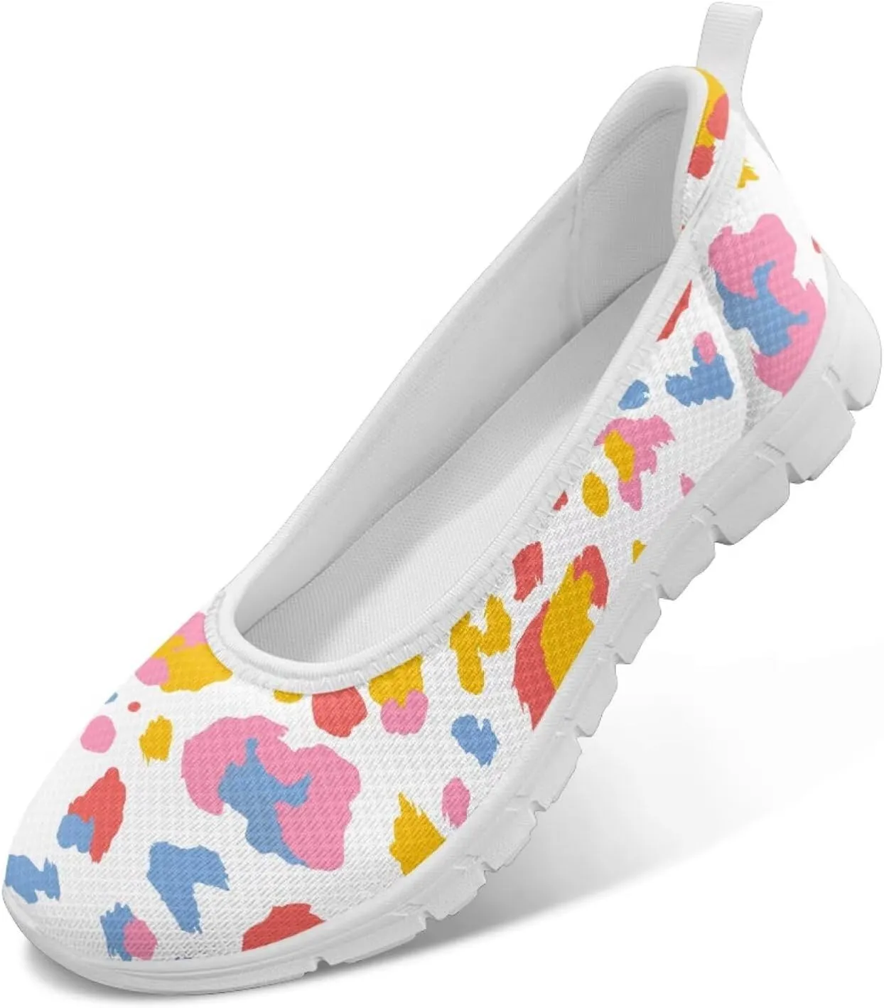 Ballet Style Flats for Ladies Big Girls Women's Slip on Shoes Mesh Walking Flat Shoes Comfort Lightweight Casual Sneakers for Travel Date & Party Gift for Wife Girlfiend White Sole Size 6-11