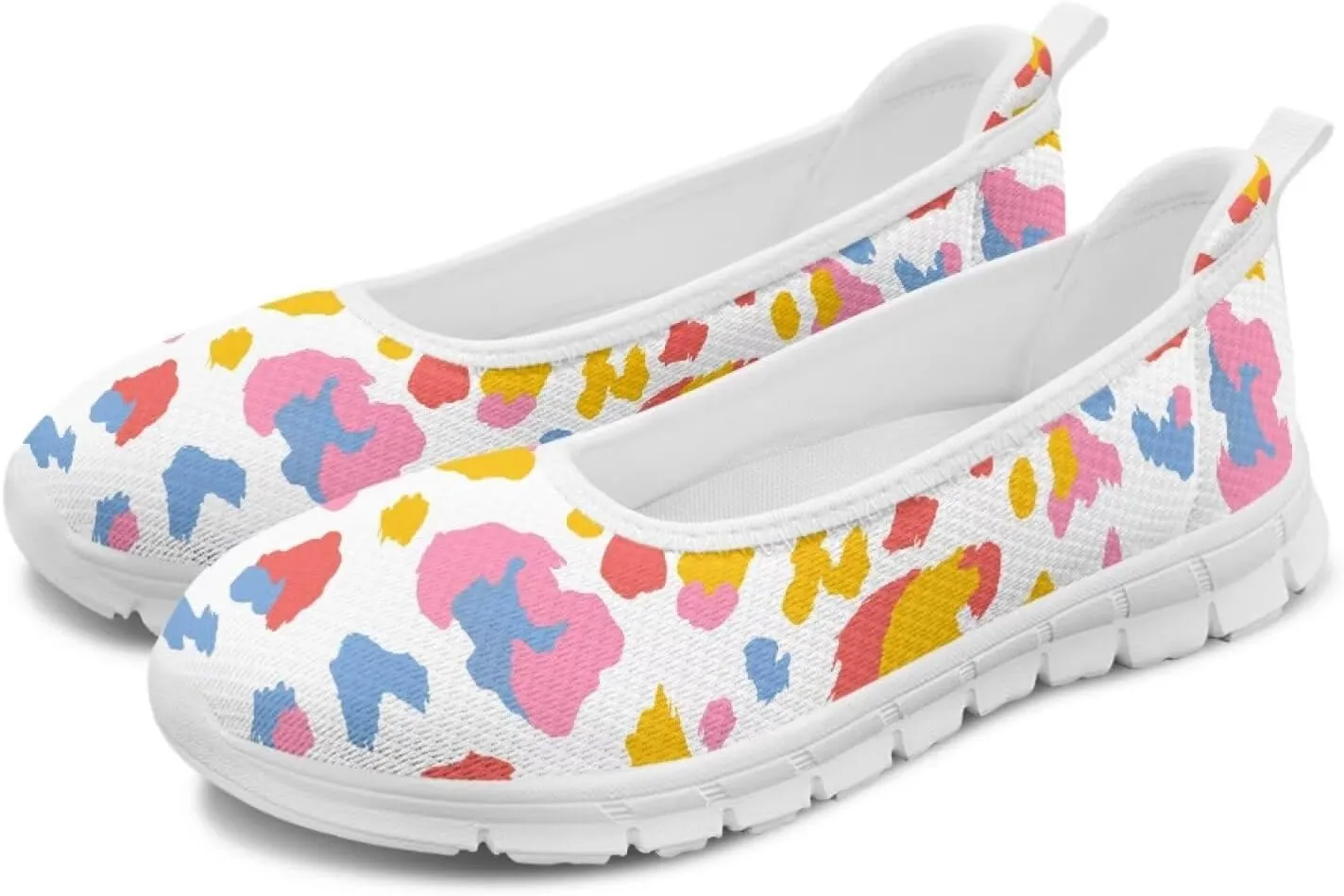 Ballet Style Flats for Ladies Big Girls Women's Slip on Shoes Mesh Walking Flat Shoes Comfort Lightweight Casual Sneakers for Travel Date & Party Gift for Wife Girlfiend White Sole Size 6-11