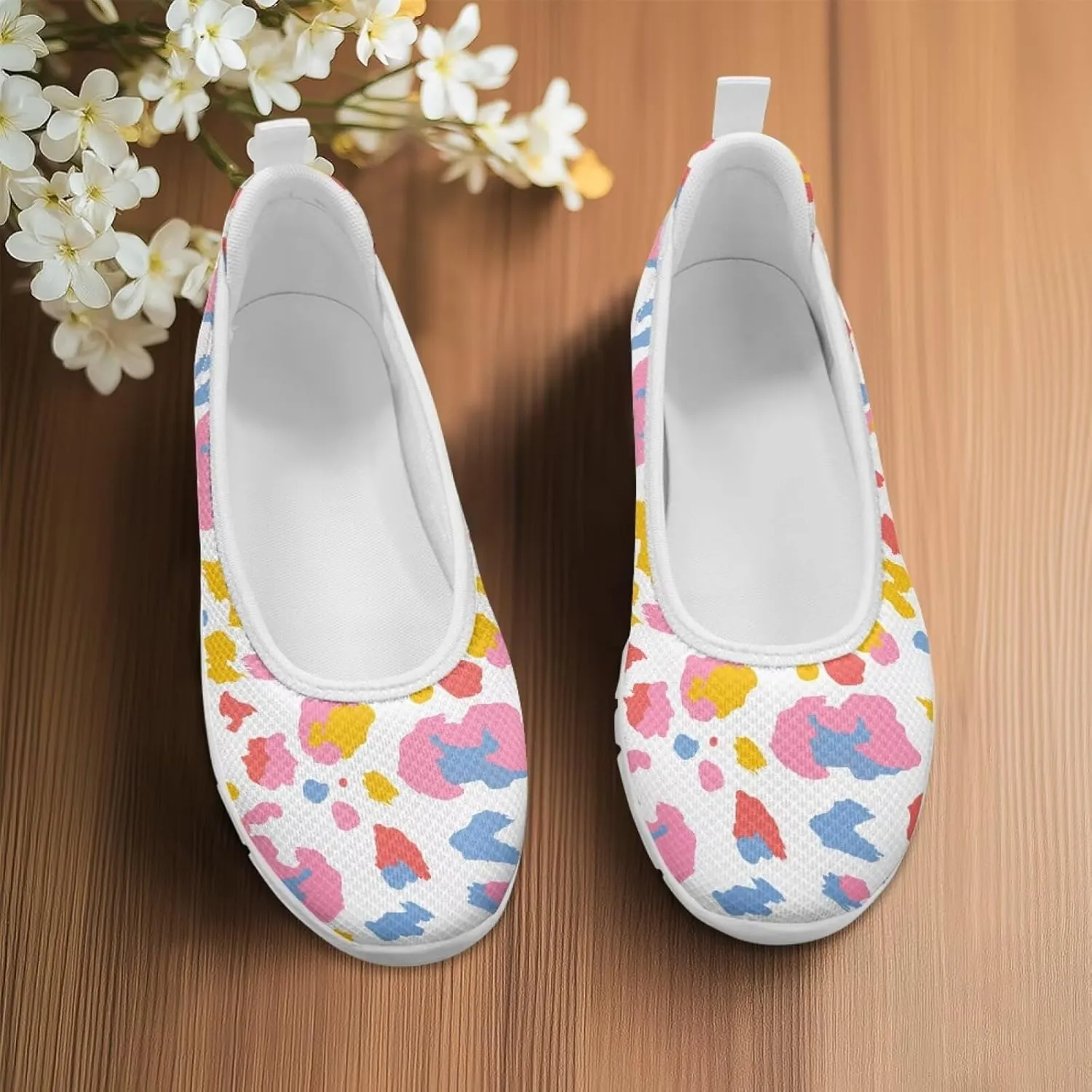 Ballet Style Flats for Ladies Big Girls Women's Slip on Shoes Mesh Walking Flat Shoes Comfort Lightweight Casual Sneakers for Travel Date & Party Gift for Wife Girlfiend White Sole Size 6-11
