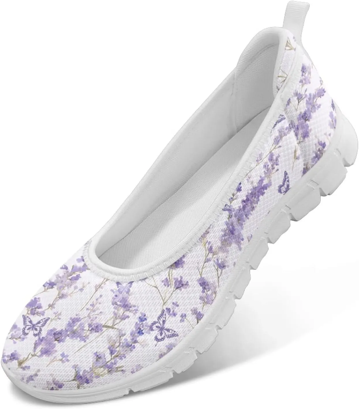 Ballet Style Flats for Ladies Big Girls Women's Slip on Shoes Mesh Walking Flat Shoes Comfort Lightweight Casual Sneakers for Travel Date & Party Gift for Wife Girlfiend White Sole Size 6-11