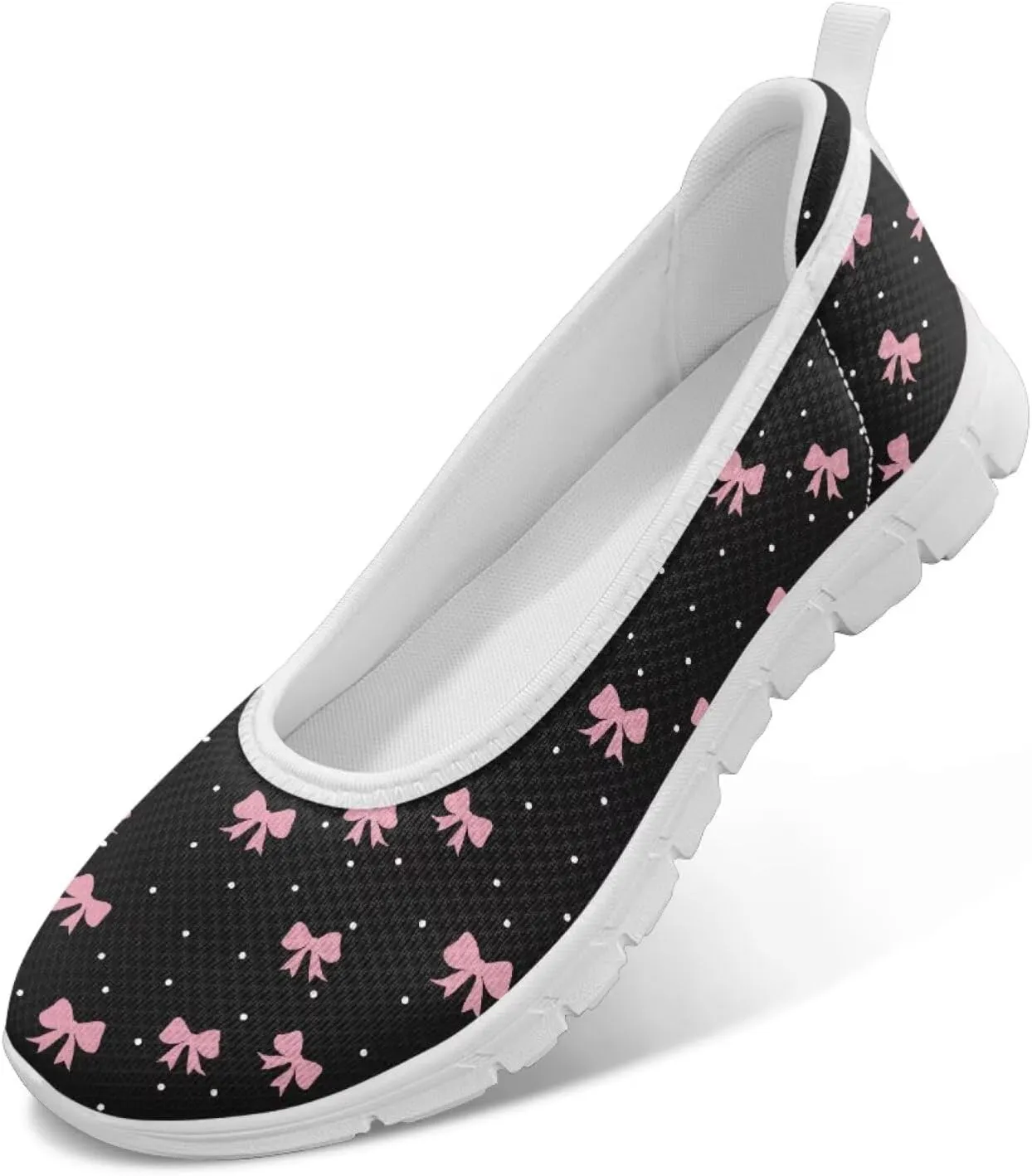 Ballet Style Flats for Ladies Big Girls Women's Slip on Shoes Mesh Walking Flat Shoes Comfort Lightweight Casual Sneakers for Travel Date & Party Gift for Wife Girlfiend White Sole Size 6-11