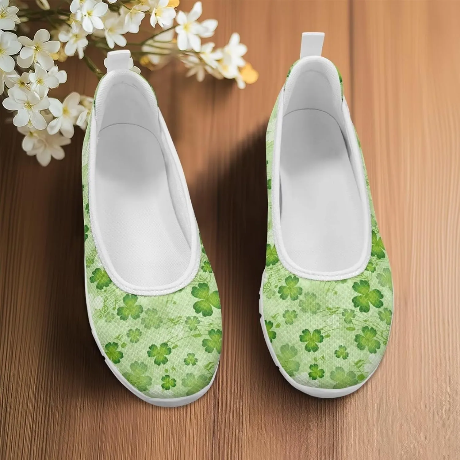 Ballet Style Flats for Ladies Big Girls Women's Slip on Shoes Mesh Walking Flat Shoes Comfort Lightweight Casual Sneakers for Travel Date & Party Gift for Wife Girlfiend White Sole Size 6-11