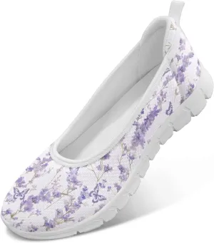 Ballet Style Flats for Ladies Big Girls Women's Slip on Shoes Mesh Walking Flat Shoes Comfort Lightweight Casual Sneakers for Travel Date & Party Gift for Wife Girlfiend White Sole Size 6-11