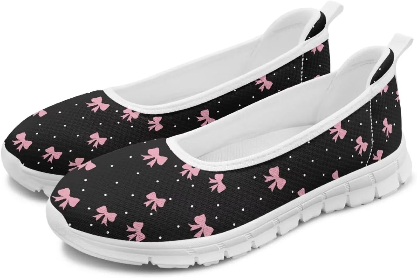 Ballet Style Flats for Ladies Big Girls Women's Slip on Shoes Mesh Walking Flat Shoes Comfort Lightweight Casual Sneakers for Travel Date & Party Gift for Wife Girlfiend White Sole Size 6-11