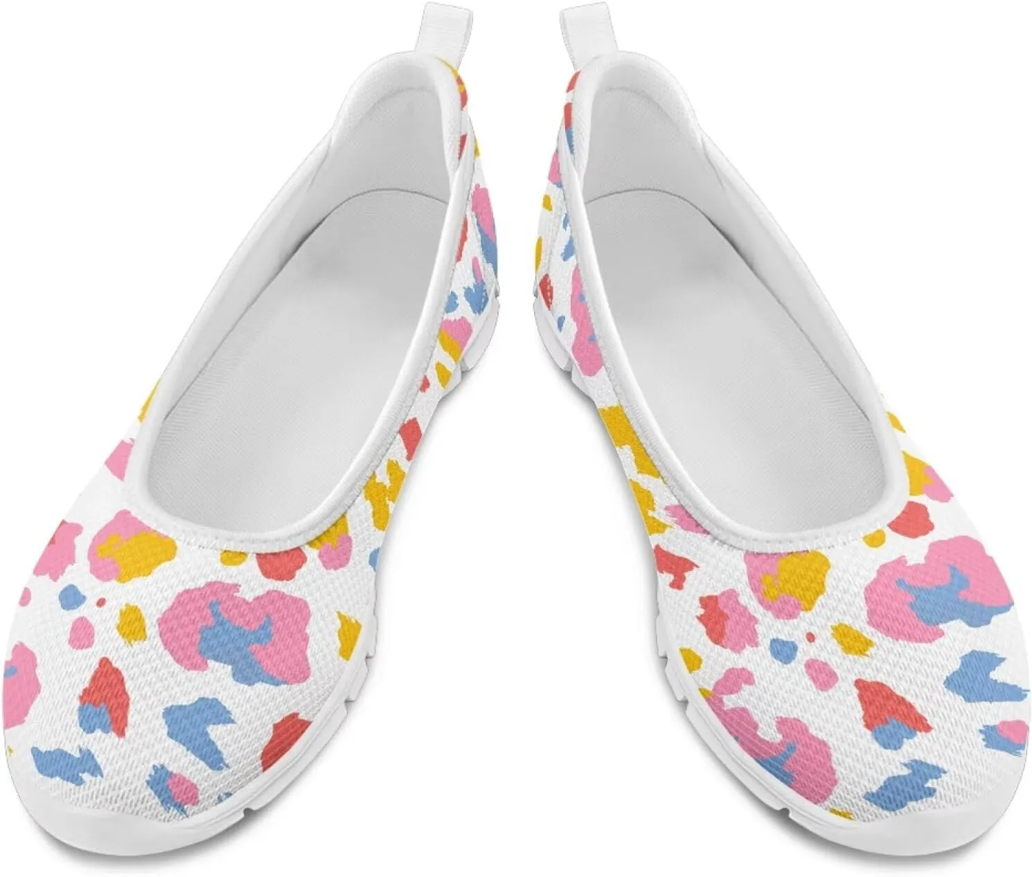 Ballet Style Flats for Ladies Big Girls Women's Slip on Shoes Mesh Walking Flat Shoes Comfort Lightweight Casual Sneakers for Travel Date & Party Gift for Wife Girlfiend White Sole Size 6-11