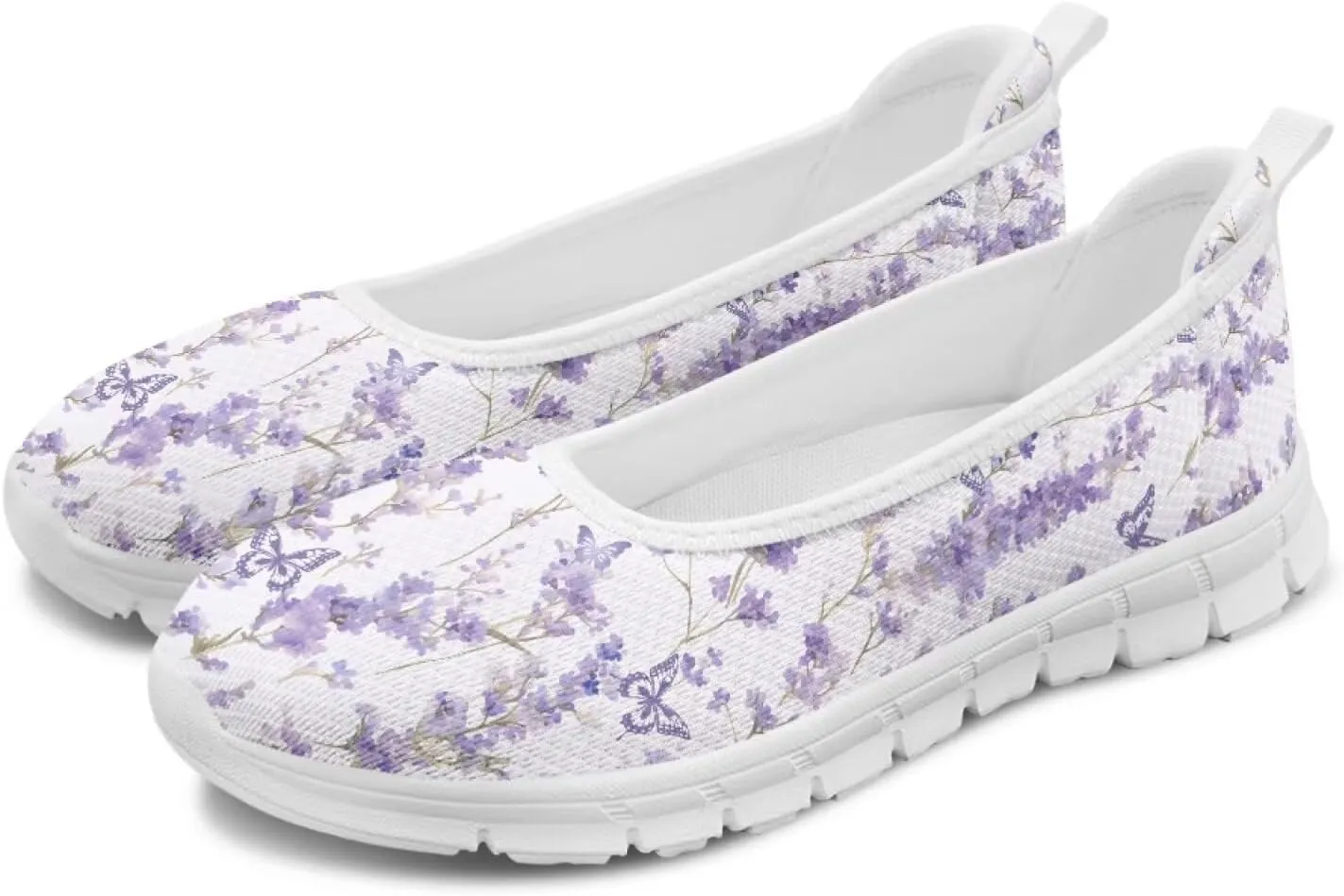 Ballet Style Flats for Ladies Big Girls Women's Slip on Shoes Mesh Walking Flat Shoes Comfort Lightweight Casual Sneakers for Travel Date & Party Gift for Wife Girlfiend White Sole Size 6-11