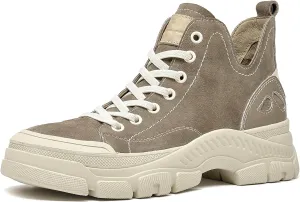 BEAU TODAY Women’s Flat Sneakers, Retro Comfortable Lace-up Fashion Sneakers for Women, Buckle Decoration Casual Leather Walking Shoes